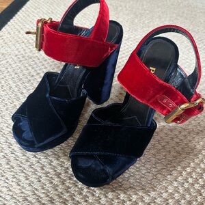 Prada Velvet Chunk Heel Platform Sandals